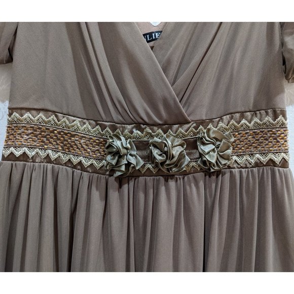 Vintage Peekaboo Lace Floral Beaded Empire Waist Chiffon Dress S Prom Balletcore - Picture 4 of 8